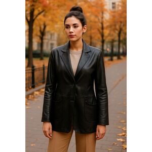 Colebrook Classics Black Leather Jacket Women Medium Paisley Lined Button Front